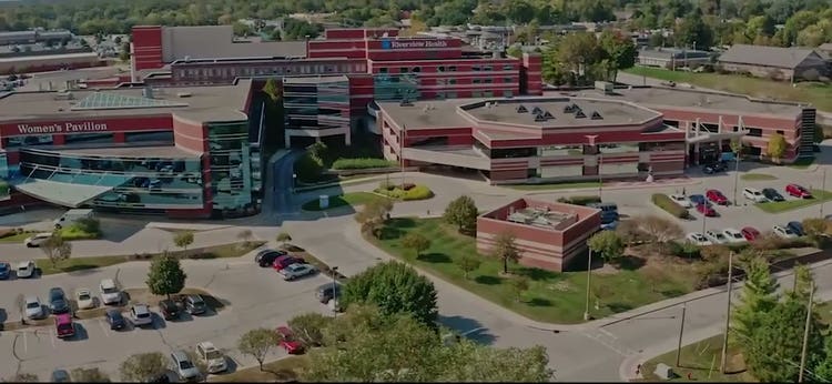 Aerial view of the Riverview Health campus in Noblesville, Indiana